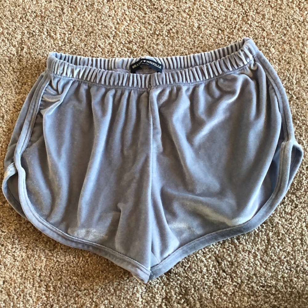 mini blue velvet shorts